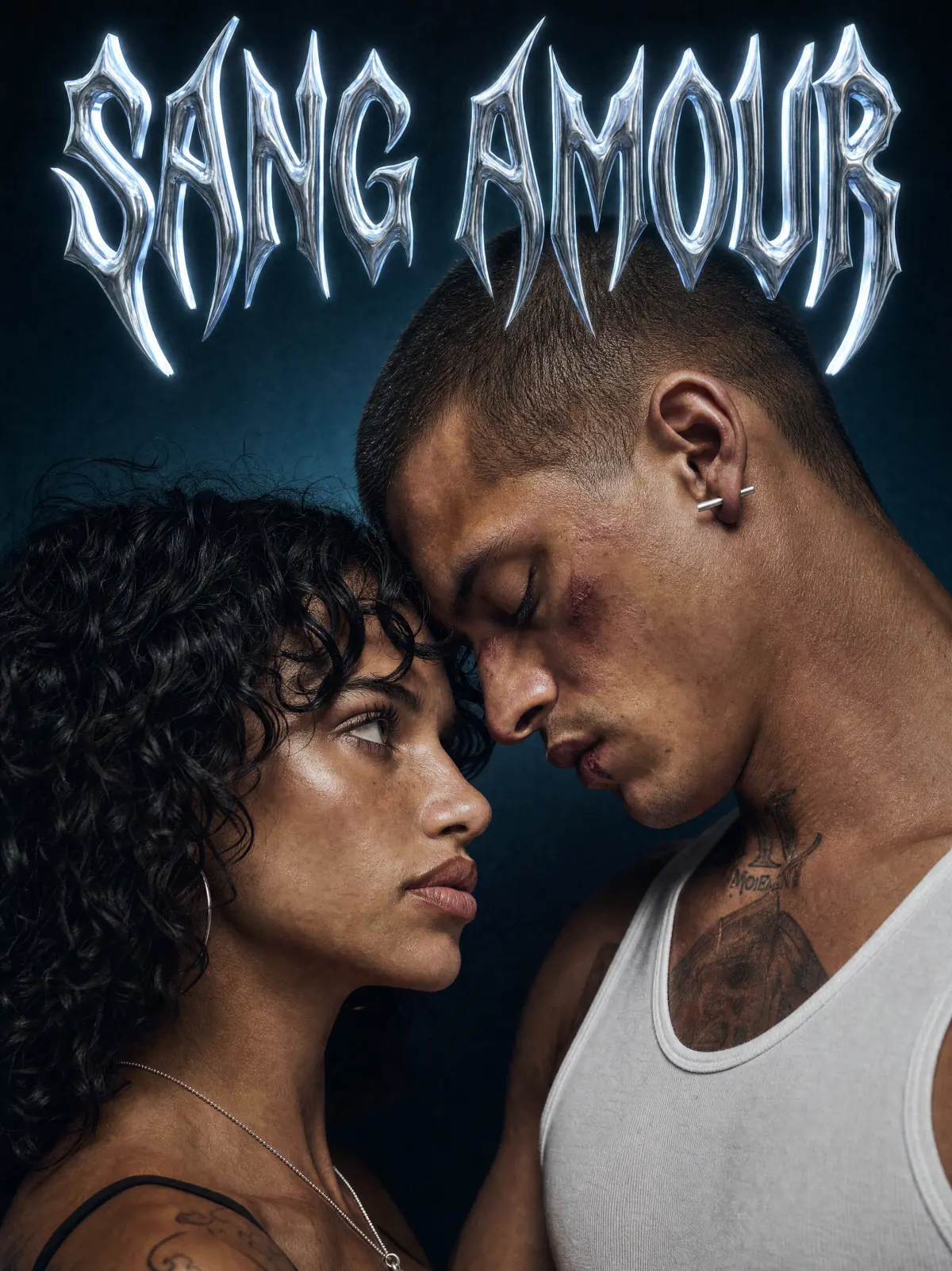 Seconde affiche « Sang Amour » : le même couple, cadrage resserré sur les regards
