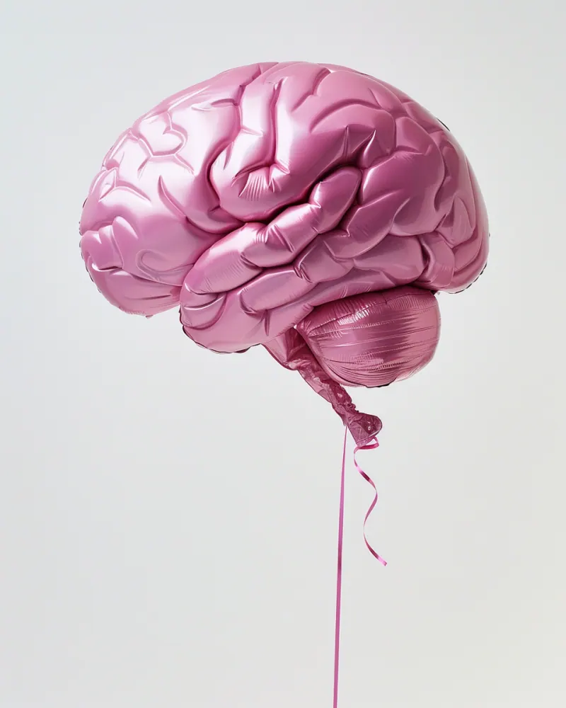 Le même cerveau-ballon rose, cette fois sur fond blanc studio